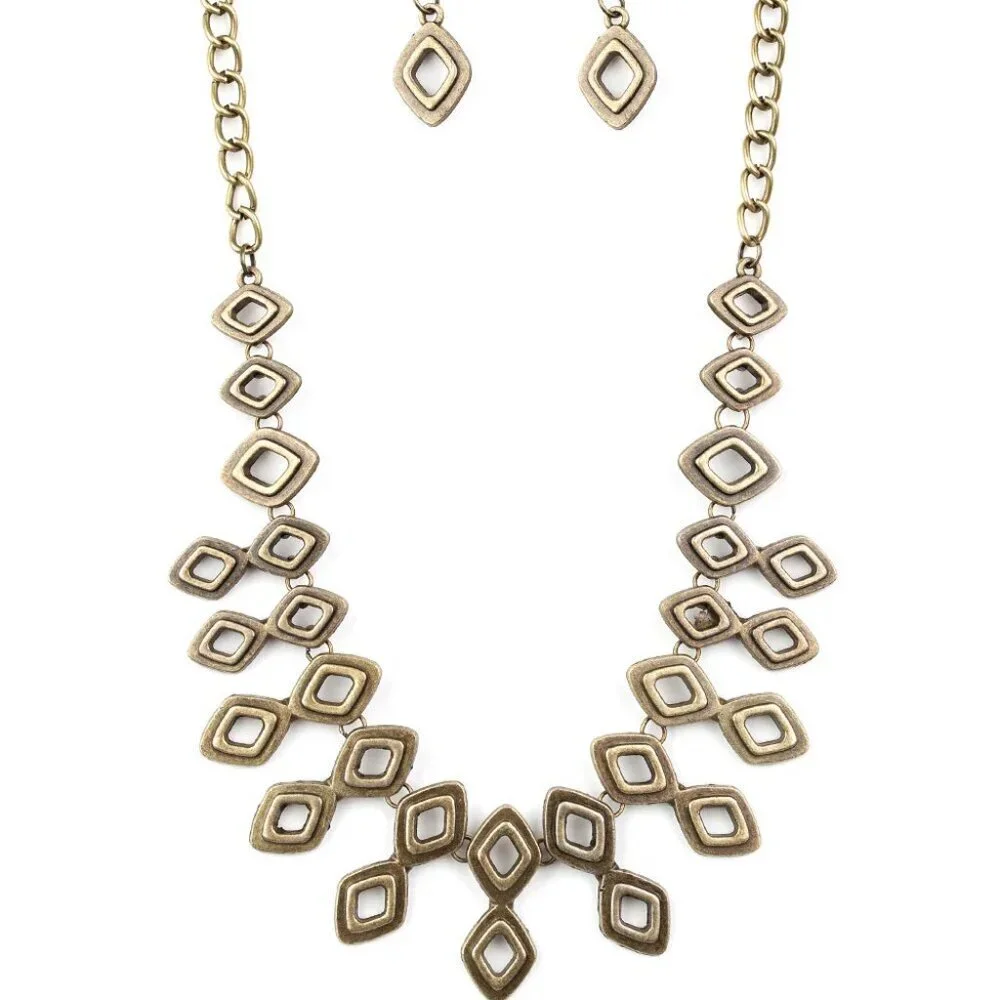Paparazzi Jewelry Accessories - Geocentric - Brass Necklace - Vintage